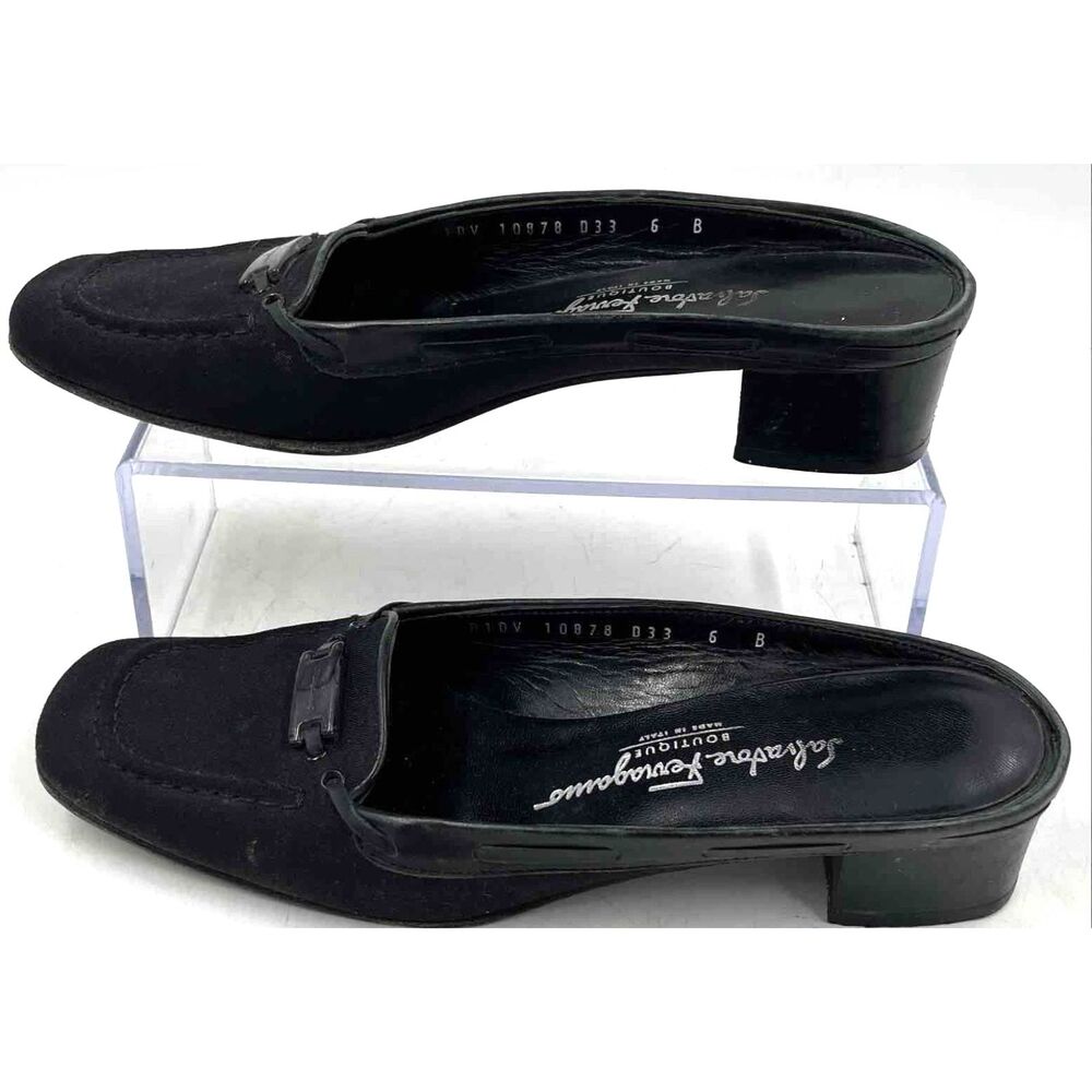 $450 Authentic Salvatore Ferragamo Boutique Black Mule Slip-On Block Heels- 6